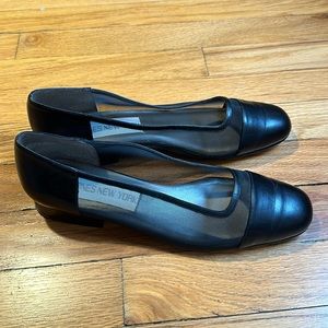 Vintage Jones New York Black Mesh and Leather Block-Heel Pumps, Size 8